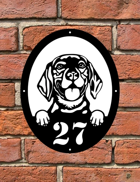 Letrero de placa de número de puerta personalizado con perro 027 beagle