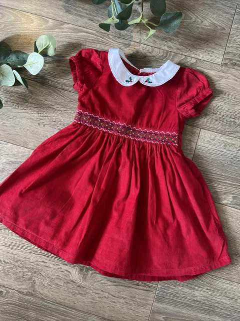 JOJO maman bebe baby red cord smocked collar christmas dress age 12-18