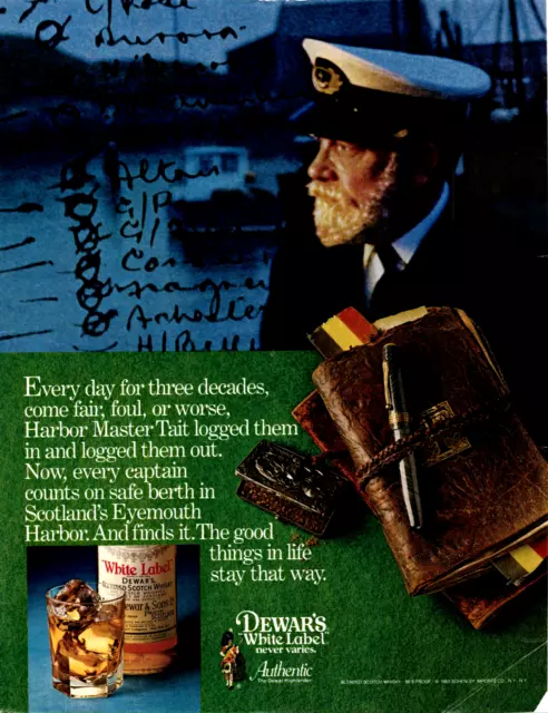 1983 Dewar's White Label Scotch Harbor Master Vintage Print Ad Ephemera Full Pg