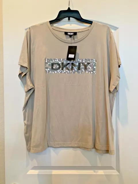 Beautiful NWT DKNY plus  multicolor sequined embellished casual spring top 3X