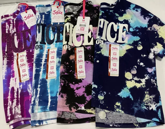 Justice Girls Shirts Lot of 4 Colorful Tie Dye Size Medium 10 New