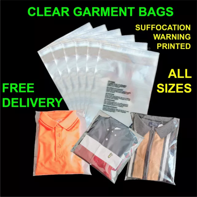 Clear Garment bags cello plastic self seal packaging for  Clothing T-Shirts etc