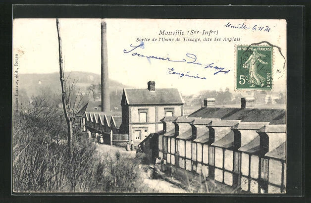 CPA Monville, exit from the weaving factory, called the English 1908