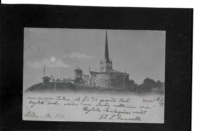 ESTLAND Mondkarte aus Tallin Grosse Strandpforte m.russ.Marke 1899