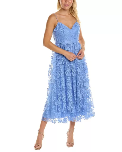 Ml Monique Lhuillier Applique Lace Midi Dress Women's Blue 8