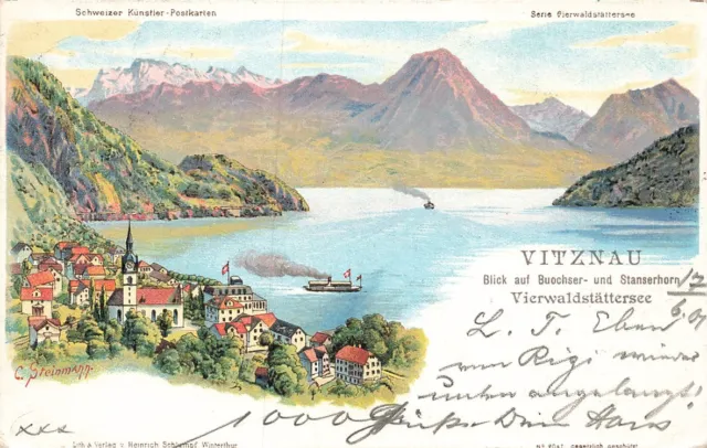 725464) Litho AK Schweiz Vitznau am Vierwaldstättersee gelaufen 1901