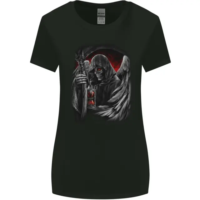 T-shirt Grim Reaper Biker gotica metallo pesante teschio donna taglio più largo