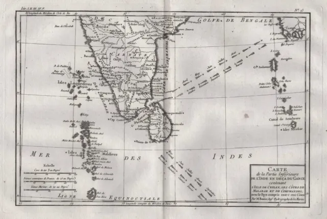 India Sri Lanka island Asia Asien Indien Kupferstich Bonne Karte map 1780