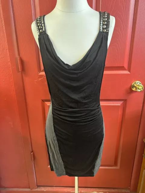 Ella Moss Women's Black & Gray Short Dress Fitted Beaded Shoulder Straps Size S