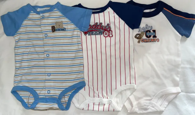 Lot of 3 Carters Baby Boy 6 Months One Piece Bodysuit Short Sleeve Snaps Cotton