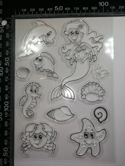 11 Clear Silicone Stamps Mermaid Dolphin Seahorse Cardmaking Scrapbook Journal