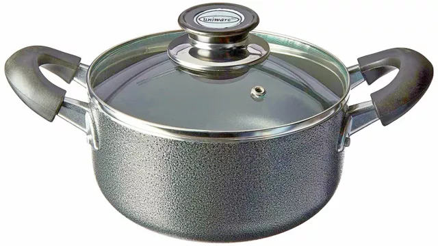 Uniware Non-Stick Aluminum Stock Pot With Glass Lid, Black, 40 quart