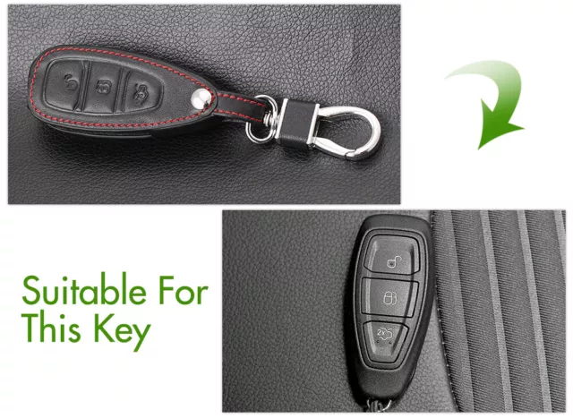 3 Button Leather Remote Key Fob Holder Cover For Ford Fiesta Focus Mondeo Kuga