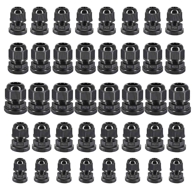 40PCS Cable Gland Waterproof Adjustable 3-16mm Cable Connectors w/Gaskets PG7-16