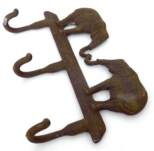 Hook Hanger Antique Duty Wall Door Pair Elephant Trunks Coat Key Rustic Iron Old