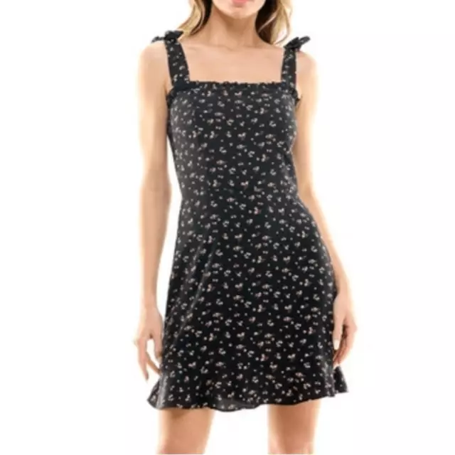 Socialite Dress Womens XL Black Ditsy Floral Wide Strap Minidress