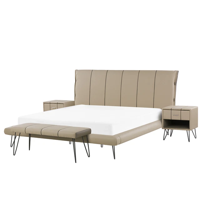 Ensemble de Chambre à Coucher Lit Double 180 x 200 cm 2 Tables de Chevet et Bou Ensemble de Chambre à Coucher Lit Double 180 x 200 cm 2 Tables de Chevet et Bou