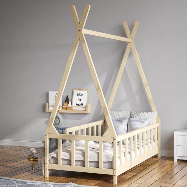 Pine Wooden Kids Bed House Frame Baby Toddler Children Slatted Bedframe Bedstead