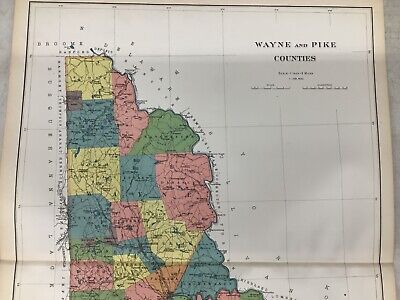 1901 Colored Map Of Wayne & Pike Co. Atlas Of The State Of Pennsylvania 27 x 19 2