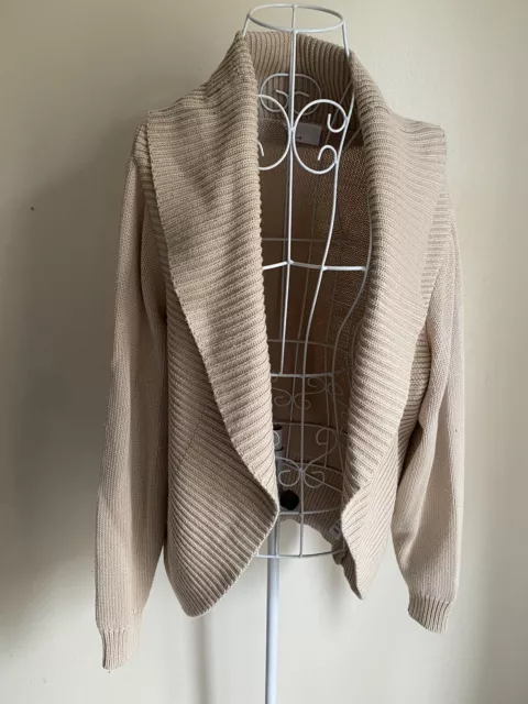 BHS Women Open Front Cardigan Size 20 Pebble Neutral Cotton Blend  Collared 2