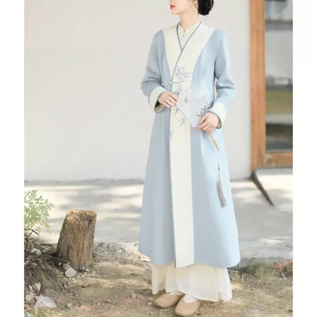 2023 Retro Winter New Chinese Style Womens Jackets Wool Cashmere Long Fit Coats