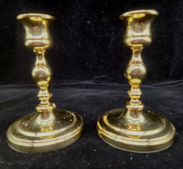 Pair Of Vintage Baldwin Solid Brass Candlesticks 4.75"