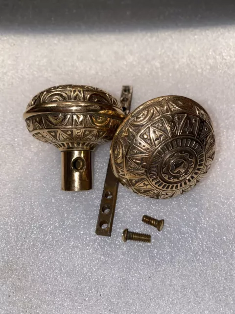 Antique Pair Of Mallory Wheeler Fancy Ornate Victorian Bronze Doorknobs c1885
