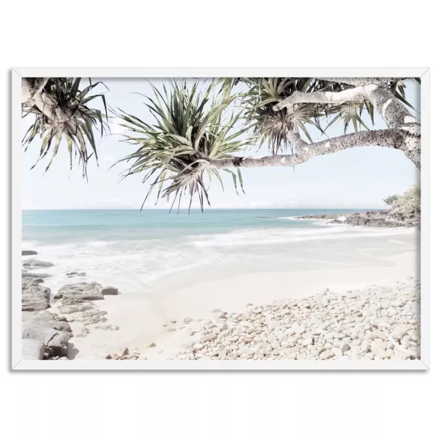 Sunshine Coast Beach View Poster. Palms on Coastal Beach Horizon Print | BOC-108