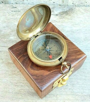 Nautical Vintage Handmade Brass 2 "Compass Working With Box Marine Navigation