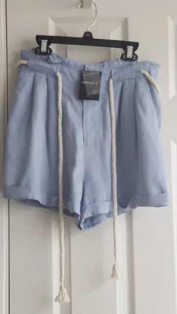 Forever 21 NWT Light Blue  High Rise Belted Shorts Size M