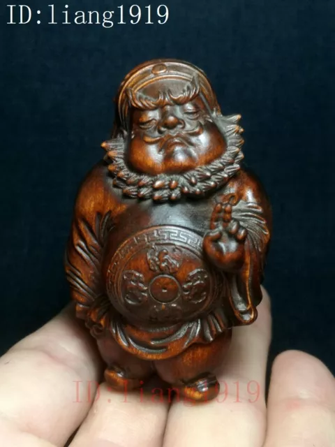 Japanese Boxwood Hand carved Zhong Kui Statue old Desk Decoration Gift