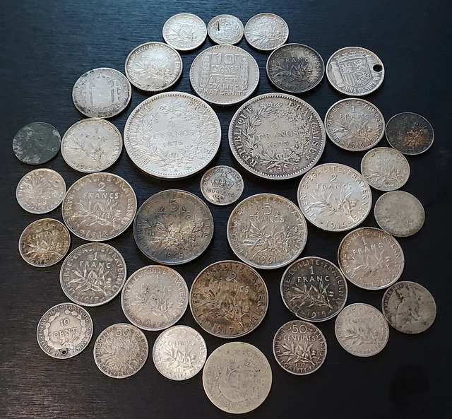 FRANCE - Lot argent de 35 monnaies françaises diverses avec étrangères XIXe/XXe
