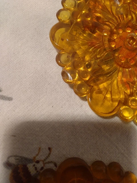 Vintage Pressed Glass Rosette Flower Curtain Tie Backs  Set Of Four Amber 4.25" 3