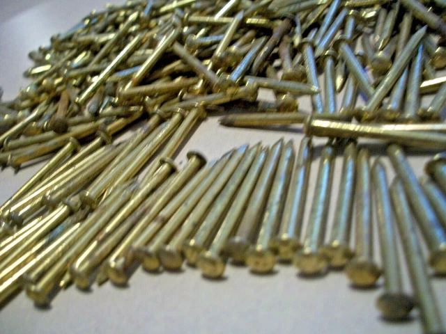 50  Nice-Big-Vintage 1 3/8" X #12, Brass Plated Brad Nails, Big Round Dome Head 5