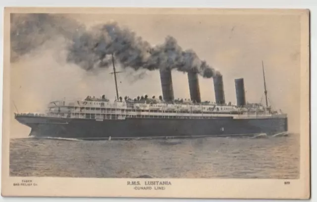 Novelty Shipping Postcard Cunard Rms Lusitania Embossed Bas-Relief C.1908