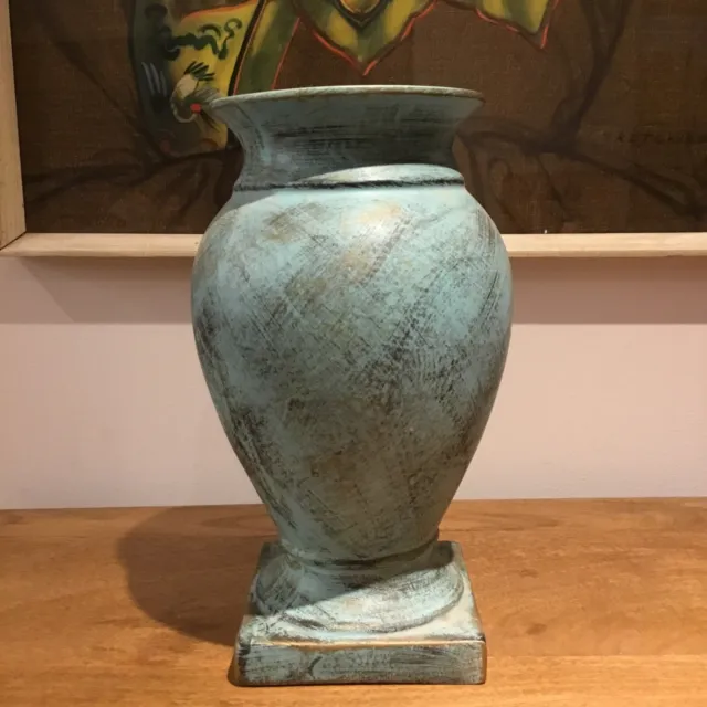 Verdi Gris Effect Shabby Chic Porcelain Vase 27cm Tall x 12 Cm Retro Brocante