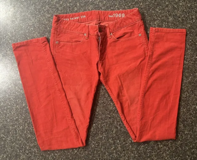Gap 1969 Always Skinny  Red Corduroy Skinny Pants Women Size 27/4