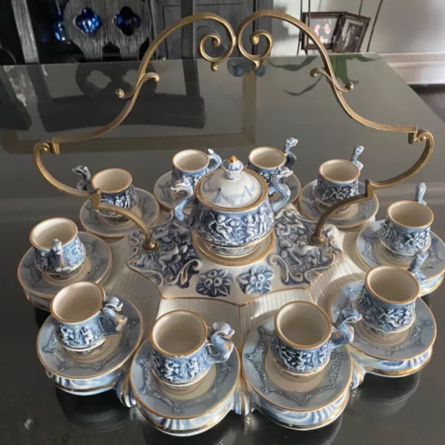 R. Capodimonte Blue Cherub & Serpent Demitasse Espresso Set/server/sugar bowl