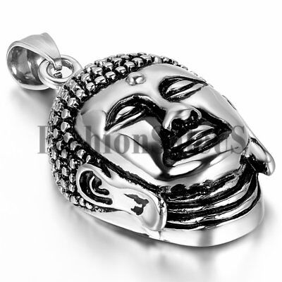 Men's Vintage Stainless Steel Buddha Pendant Lucky Charm Necklace With 22" Chain