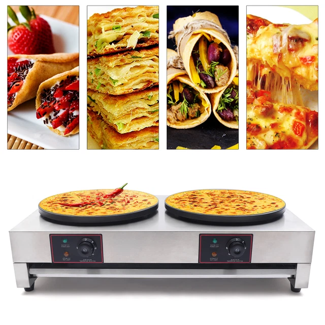 Crepe Maker,110V 3000W 50-300℃/122-572℉ 16" Electric Circular Cereals Pancake Stove Commercial Non Stick Flat Plate Crepe Machine W Rolling Flat Tool Pl