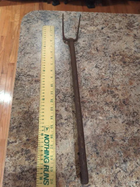 Antique Vintage Hand Forged  Iron Meat Fork Long Primitive 20/1/2 Blacksmith