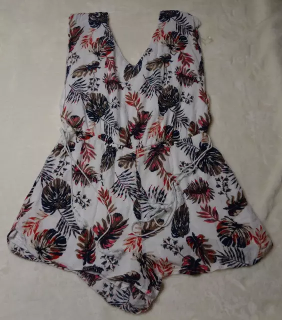 Bailey Blue Women's Size Large L White V-Neck Sleeveless Tropical Print Romper