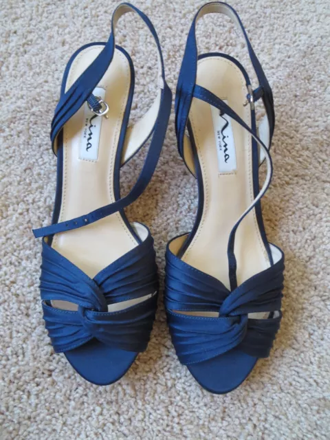 Nina New York Blue Dress Shoes Open Toe Heels Size 7.5M With Box, Barely worn!