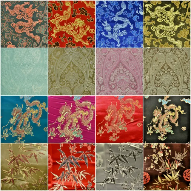 Traditional Brocade Chinese Dragon Dress Fabric Embroidered Silk Satin Oriental