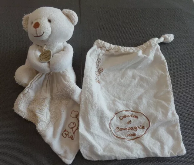 S12 / doudou ours bio mouchoir + sac DOUDOU ET COMPAGNIE