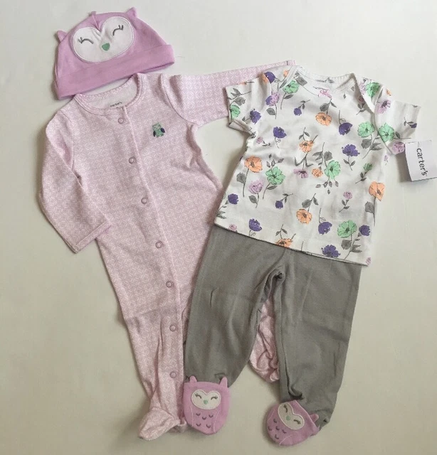 Carters Baby Girl Coverall Hat Shirt Pants Set Size Newborn 3 Months Layette Owl