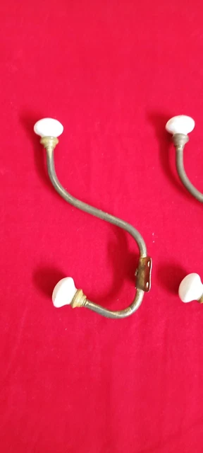 Antique vintage wall mount ornate metal hook hanger coat hanging porcelain 4nos 2