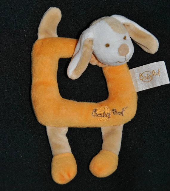 Peluche Doudou Chien Hochet BABY'NAT BABYNAT Orange Beige Blanc  2 Pattes   TTBE
