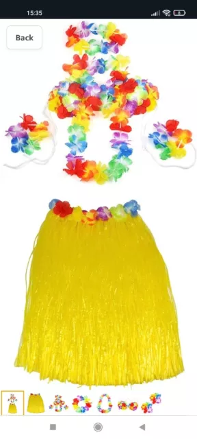 ancy Hawaiian Grass Skirt Flower Hula Lei Garland Dress Costume 5pcs Set...