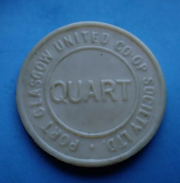 Port Glasgow United Co-Op Soc. Quart Milk Plastic Token, Double sided as shown,